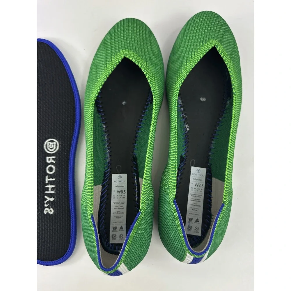 Rothys The Flat Jellybean Kelly Green Knit Round Toe Slip On Shoes 8.5 *RARE EUC - Picture 9 of 11